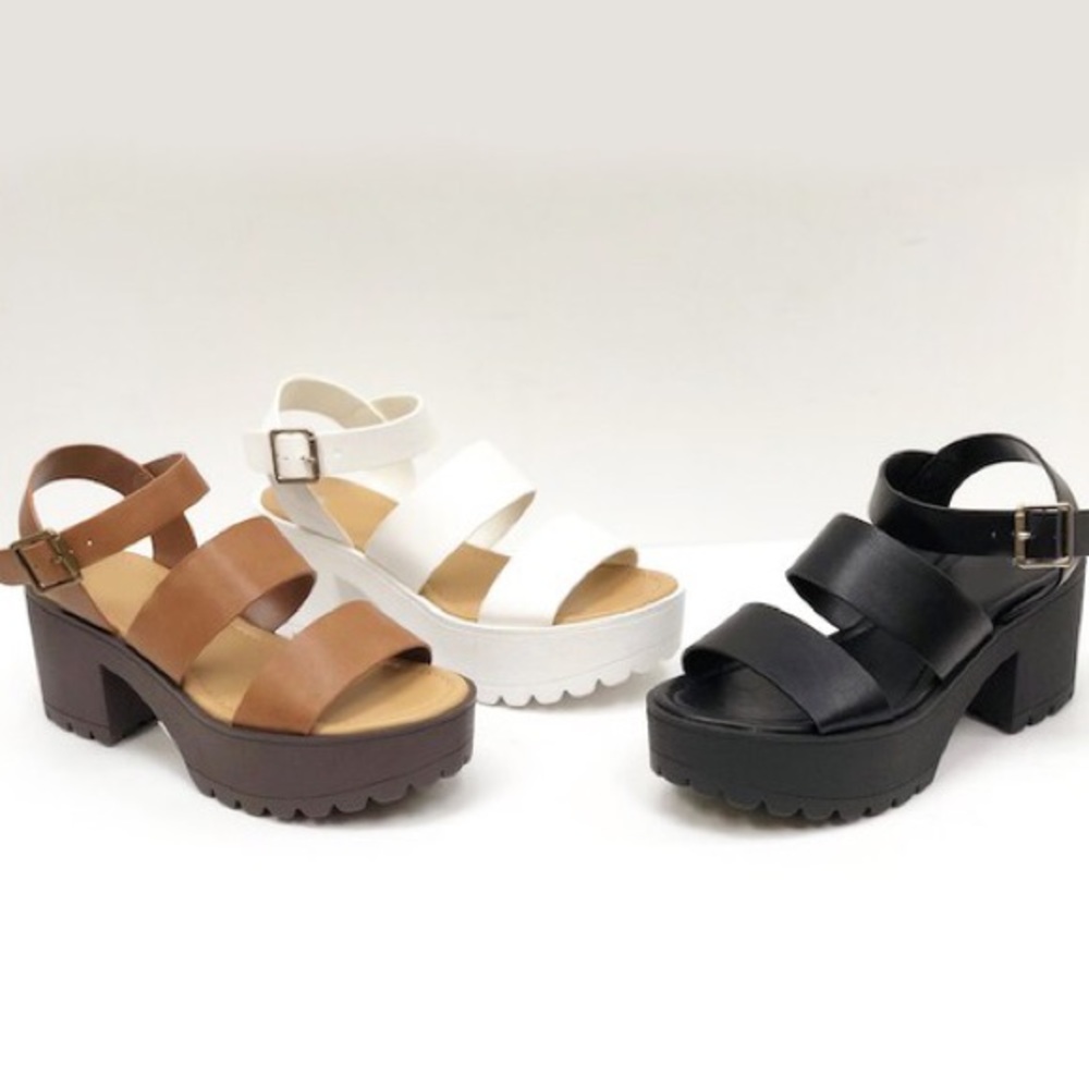 2 Left! Soda Account Tan Lug Sole Platform Heeled Sandal - Picture 4 of 4